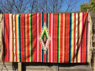 Huge Vintage Mexican Saltillo Serape Blanket Southwest Rug 50 " X89” Vibrant