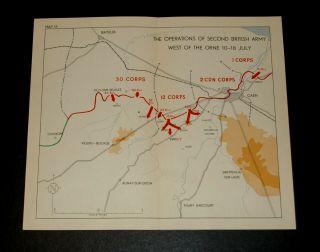 Ww2 D - Day Invasion Map Operations Of 2nd British Army W.  Of Orne 10 - 18 July 1944