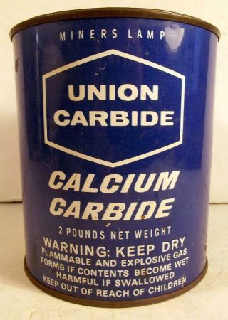 Vtg Union Carbide Corp Ny Miners Lamp Calcium Carbide 2 Pounds Can Nearly Full