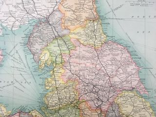 Antique Map Of England & Wales Northern Section 1910 John Bartholomew & Co 2