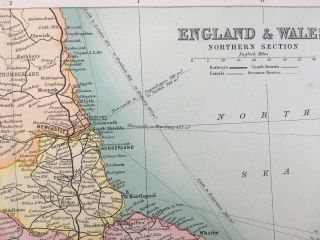 Antique Map Of England & Wales Northern Section 1910 John Bartholomew & Co 3