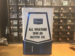 Vintage Metal 10 Quart 2 1/2 Gallon Sears All Weather Motor Oil Can 10w - 30