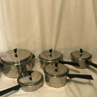 Vintage Imperial Stainless Steel Cookware Set Pots Pans 5 Piece Plus Lids