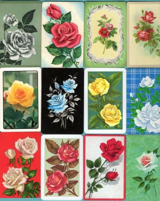 12 Single Swap Playing Cards Roses Red Yellow Blue White Flowers Deco Vintage