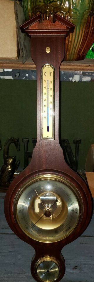 Vintage Brass Wood Barometer Thermometer Hygrometer West Germany Weather