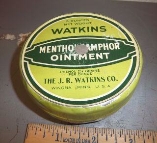 Vintage Watkins Menthol Camphor Ointment Tin,  Some Wear Spots,  Great Colors