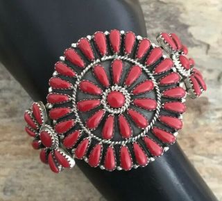 Vintage Old Pawn Native American Sterling Silver Coral Bracelet.  Rn