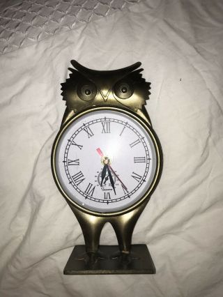 Vintage Solid Brass Owl Clock With Thermometer