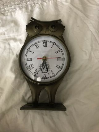 Vintage Solid Brass Owl Clock With Thermometer 2