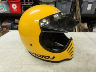 Vintage Bell Moto 3 Mx Yellow Motorcycle Helmet Magnum Buco Mchal Fulmer Ahrma