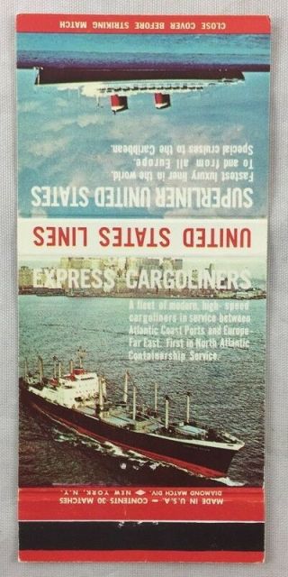 Vintage Matchbook United States Line Ship Co Superliner Cruises Caribbean,
