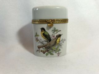 Limoges France Tall Oval Birds & Floral Porcelain Trinket Box - Stunning