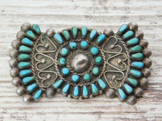 Vtg Old Pawn Zuni Sterling Silver Heart Turquoise Petit Point Manta Pin C.  1940 