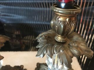 Vintage Brass Candle Holders Crystal Pair Art Deco Stlye 3