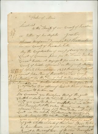 1821 Legal Document Lincoln County Maine Re Benjamin Davenport Hallowell Me