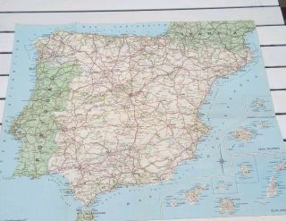 Vintage 1969 Map Of Spain Espana