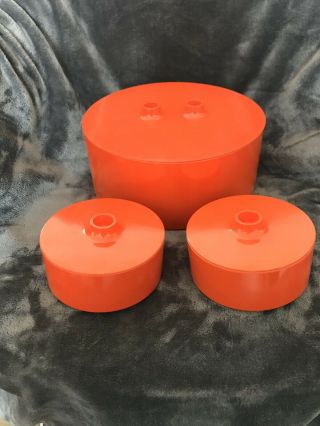 Heller Massimo Vignelli Red - Orange Serving Bowl And 2 Matching Small Bowls