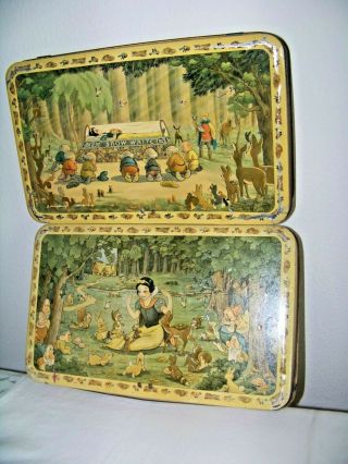 2 Belgium Biscuit Tins Disney Authorized Snow White & Seven Dwarfs C.  1930 