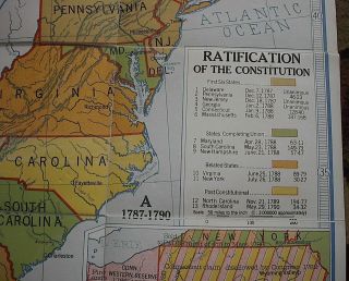 Vintage Denoyer - Geppert Co Wall Map 1953 A9 State Claims & Ratification 32 X 43