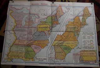 VINTAGE DENOYER - GEPPERT CO WALL MAP 1953 A9 STATE CLAIMS & RATIFICATION 32 X 43 2