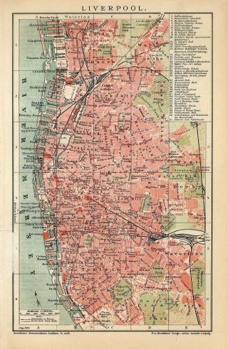 1904 England Liverpool City Plan Antique Map Dated