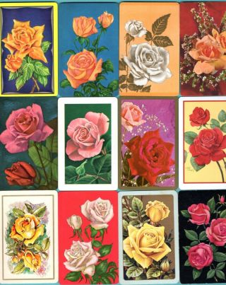 12 Single Swap Playing Cards Roses Pink Red Yellow White Flowers Vintage Deco