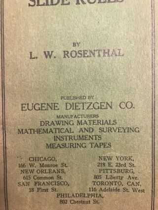 The MANNHEIM SLIDE RULE by L.  W.  Rosenthal,  Dietzgen 1911 instructions 2