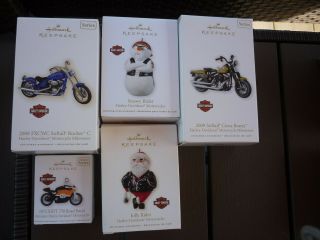 5 Pc Hallmark Keepsake Ornaments Harley Davidson Softail Road Racer Santa Snowy