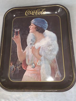 Vintage 1973 Drink Coca Cola Metal Advertising Tray,  Flapper Girl,  Very Good