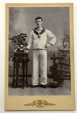 Chinese Photographer Ah Fong,  Cabinet Card Photograph Navy Sailor,  Weihai,  China