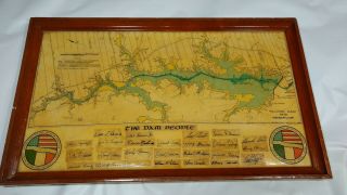 Falcon Dam Starr County Tx Ibwc Framed Map Signed By Employees Handmade Zapata