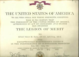 Award Certificates For The Legion Of Merit Medal - 1963