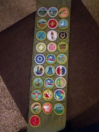 Official Boy Scouts Of America Modern Merit Badge Sash With 28 Patches