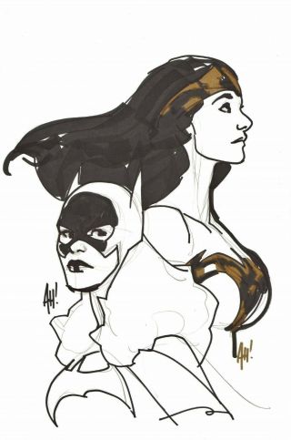 Adam Hughes Signed 2019 Batgirl,  Wonder Woman Art - Dc Comics