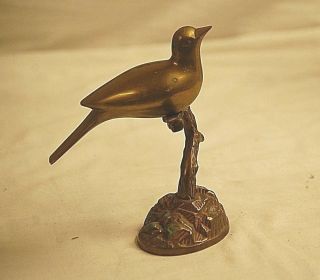Old Vintage Brass Bird Figurine Perched On A Tree Branch Curio Cabinet Shelf Dcr