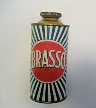 Vintage Brasso Metal Polish Advertising Cone Top Can Seems Full