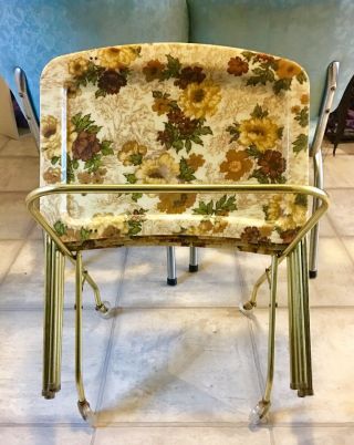 Vintage Fibreglass And Metal Folding Tv Trays With Stand Floral Pattern Set Of 4