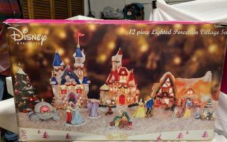 Disney Princess Lighted Porcelain Christmas Village Set Holiday