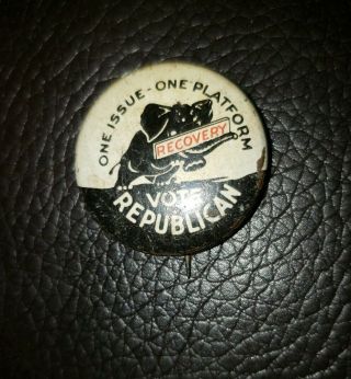 Vtg Political Campaign Pin Vote Republican Recovery Hoover Elephant 1932 / 1972