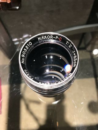 Nippon Kogaku Nikkor - P C Lens 1:2 F= 8.  5 Cm Tokyo Japan No.  287384 Vintage