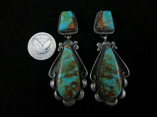 Large Vintage Navajo Earrings - Sterling Silver And Turquoise - Gilbert Tom