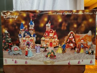 Disney Princess 12 - Piece Lighted Porcelain Holiday Village Set