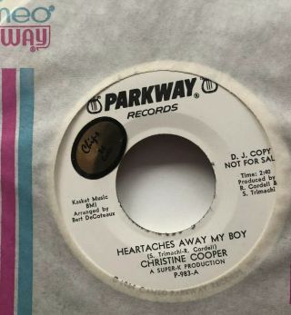 Very Rare Northern Soul 45 Christine Cooper Heartaches Away My Boy Promo Nm