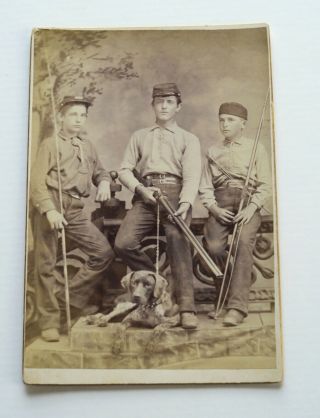 Post Civil War Photo Young Hunters Dog,  Shotgun,  Bow/arrow Albumen Cabinet Card