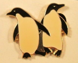 Penguin Pair Pinback Vintage Enamel On Metal
