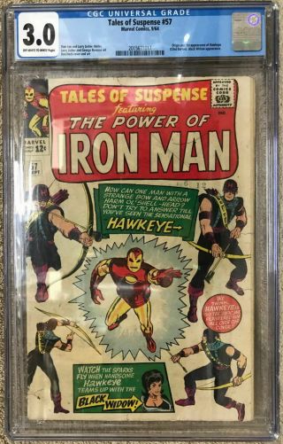 Tales Of Suspense 57 Cgc 3.  0 Origin / 1st App Hawkeye 1964 Iron Man