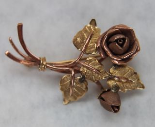 Vintage Solid 14k Yellow/rose Gold Brooch Pin Bouquet Of Roses