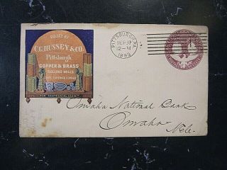 1876 C.  G.  Hussey & Co Centennial Exhibit On Pittsburgh,  Penn 1893 Envelope/cover