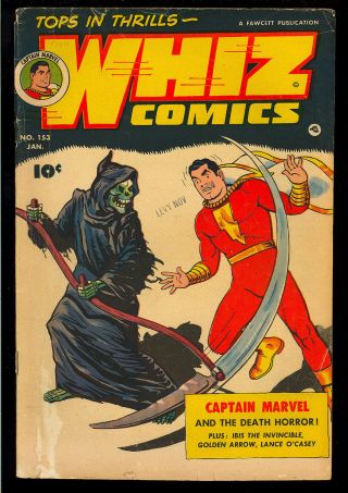 Whiz Comics 153 Scarce Pre - Code Horror Cover Captain Marvel 1953 Vg -