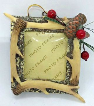 Ornament Reindeer Antler Square Photo Frame Non - Glass Lodge Or Holiday